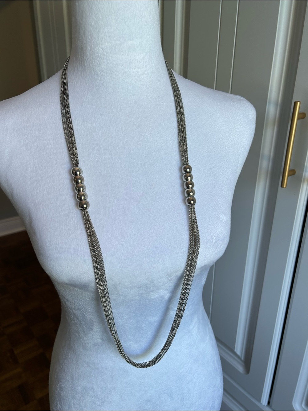 Elegant Silver Beaded Multi-strand Necklace